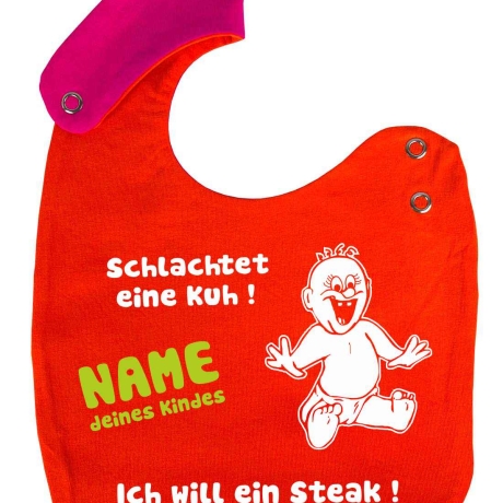 Lätzchen Multicolor ICH WILL EIN STEAK personalisiert mit NAMEN 