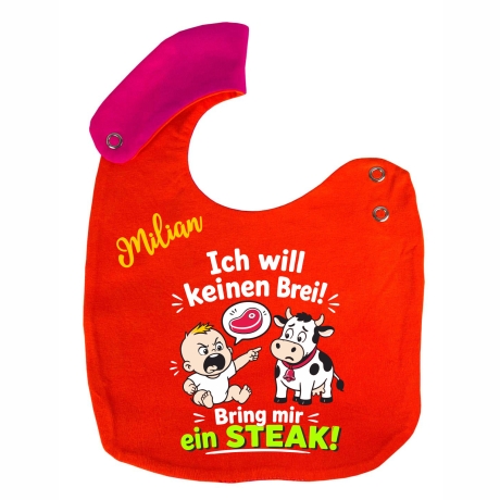 Lätzchen Multicolor ICH WILL EIN STEAK personalisiert mit NAMEN 