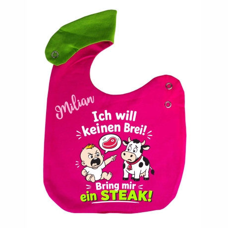 Lätzchen Multicolor ICH WILL EIN STEAK personalisiert mit NAMEN 
