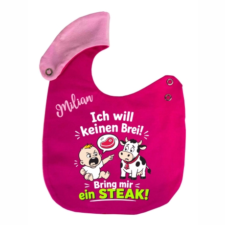 Lätzchen Multicolor ICH WILL EIN STEAK personalisiert mit NAMEN 
