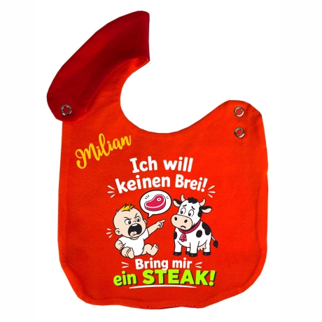 Lätzchen Multicolor ICH WILL EIN STEAK personalisiert mit NAMEN 
