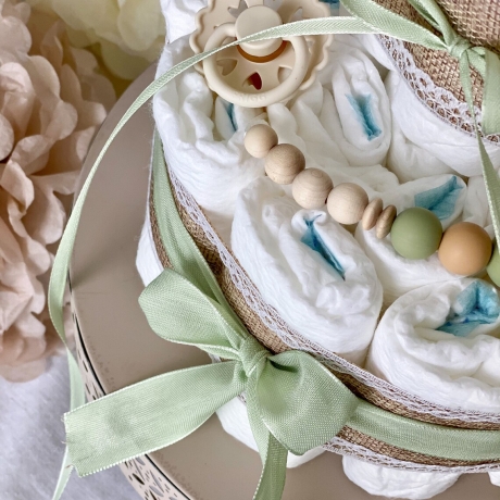 Windeltorte Fuchs - neutral in grün und weiß zur Geburt/Babyparty