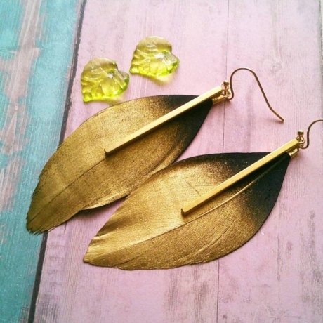Federohrringe in Gold - Schwarz 