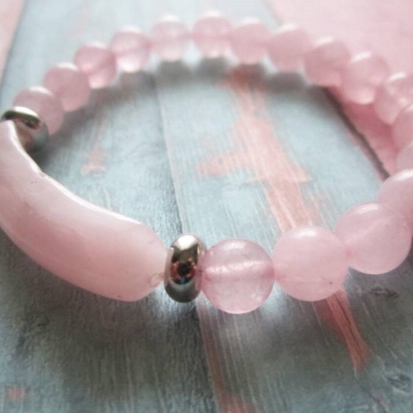 Rosenquarz Armband, Perlen Armband, elastisch