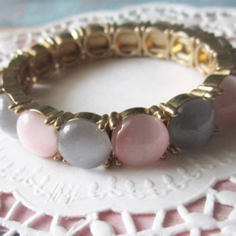 Katzenauge Armband, mit Metallfassungen, elastisch