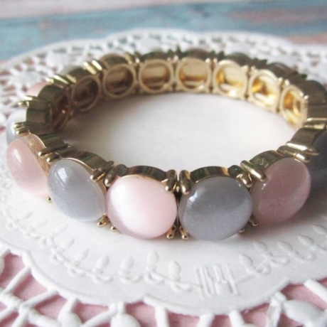 Katzenauge Armband, mit Metallfassungen, elastisch