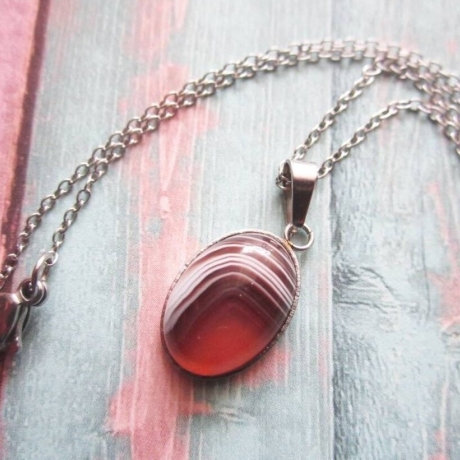 Edelstahlkette mit natürlichem Botswana Achat Schmuckstein