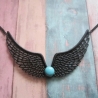 Collier Halskette, Engelsflügel mit einem Türkis,  Edelstahlkette