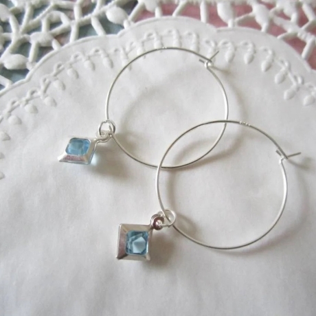 Creolen mit Kristall Cabochon 925 Sterling Silber
