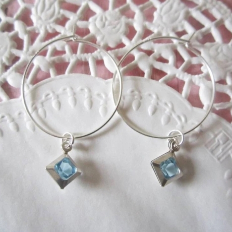 Creolen mit Kristall Cabochon 925 Sterling Silber