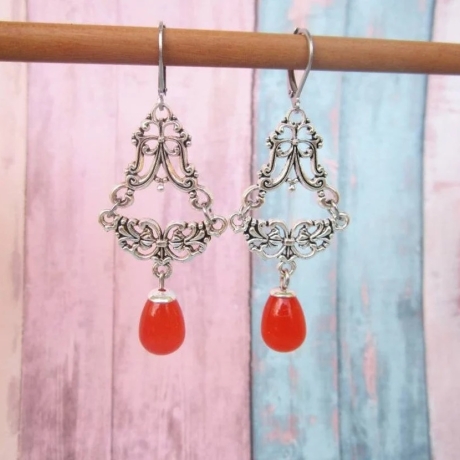 Ohrschmuck Ohrringe Brisuren mit Glasperlen in Tropfen Form