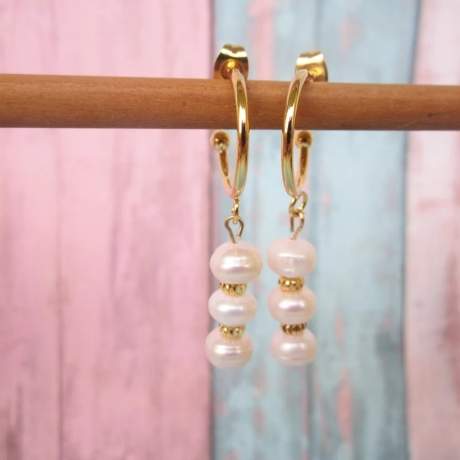 Ohrschmuck Ohrringe Halb Creolen Edelstahl mit Süßwasserperlen 