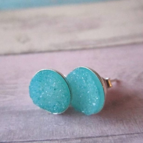 925 Sterling Silber Ohrstecker mit natürlichem Druzy Achat