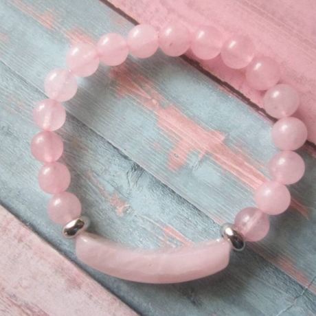 Rosenquarz Armband, Perlen Armband, elastisch