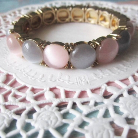 Katzenauge Armband, mit Metallfassungen, elastisch