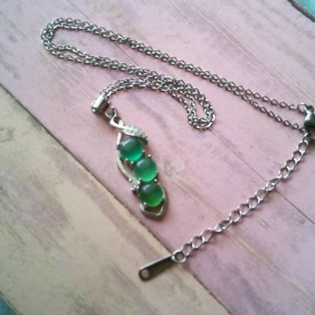 Edelstahlkette mit Onyx Achat Schmuckstein, Erbse Design