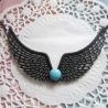 Collier Halskette, Engelsflügel mit einem Türkis,  Edelstahlkette