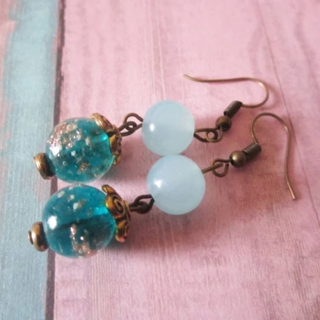 Schmuckohrringe Hängeohrringe aus Chalcedon und Murano Perlen 