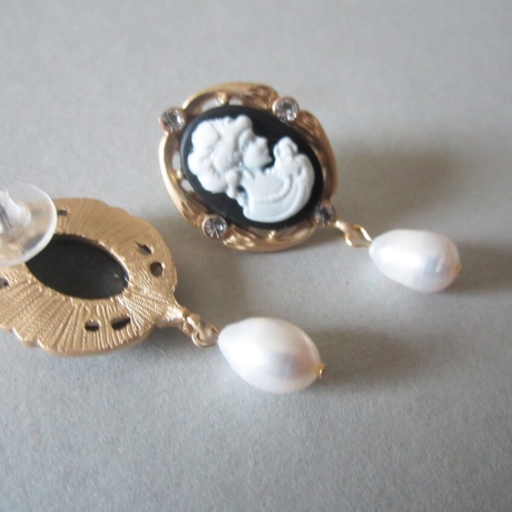 Ohrschmuck Ohrstecker mit Cameo und Süßwasser Perlen 