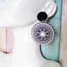 Holzohrringe, Mandala-Schmuck, Schwarz - Weiß
