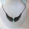 Collier Halskette, Engelsflügel mit einem Türkis,  Edelstahlkette