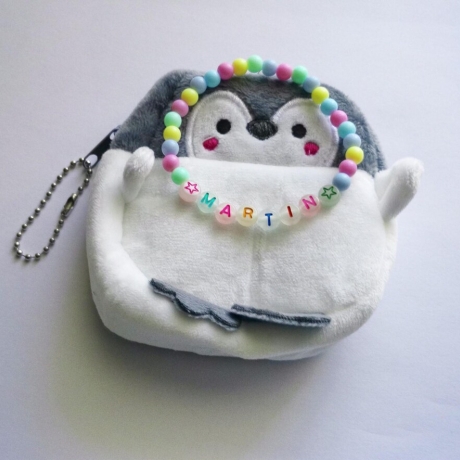 Kinderarmband personalisiert mit Panda oder Pinguin Tasche