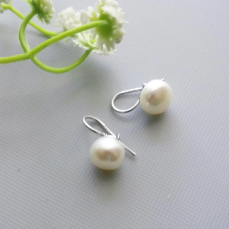 Süßwasser weiße Perle Ohrringe 925 Sterling Silber Brautschmuck