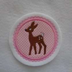 Applikation/Aufnäher rund mit gest. Rehkitz