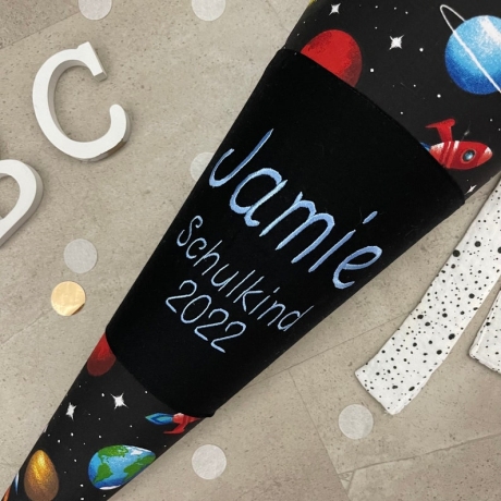 Schultüte Stoff Zuckertüte Einschulung 70cm - Weltraum Schwarz