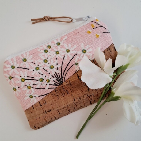 Kleine Geldbörse Mini Geldbeutel rosa Blüten weiß