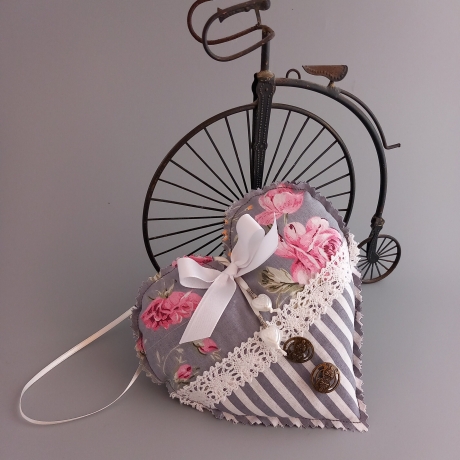 1 Deko Herz aus Stoff Shabby Chic Anhänger