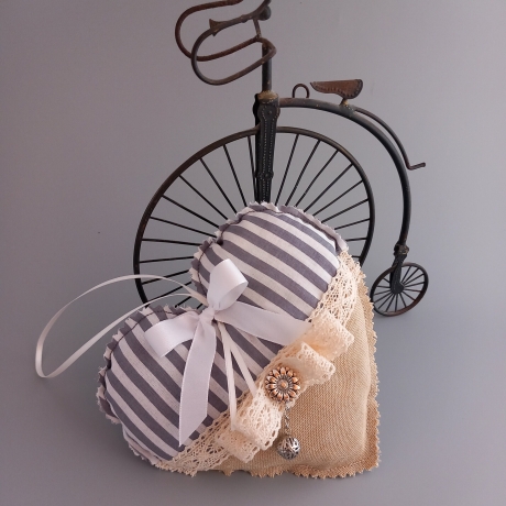1 Deko Herz aus Stoff Shabby Chic Anhänger