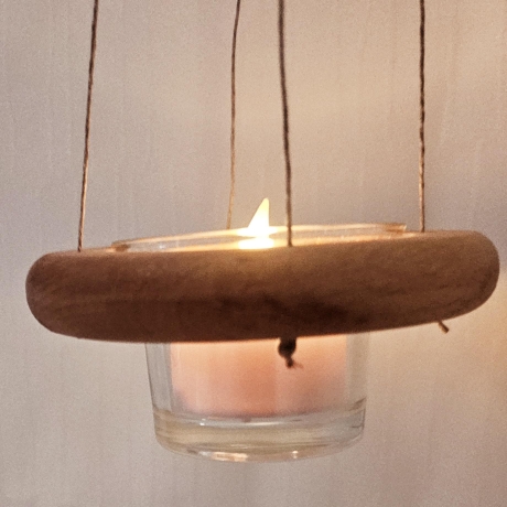 Windlichtring zum Aufhängen, Teelichthalter aus Buchen-Holz
