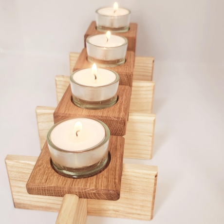 Teelichthalter-Puzzle stufig, Holz, Kerzenhalter, Kerzenständer