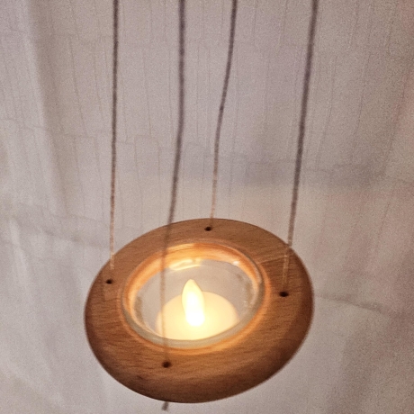 Windlichtring zum Aufhängen, Teelichthalter aus Buchen-Holz