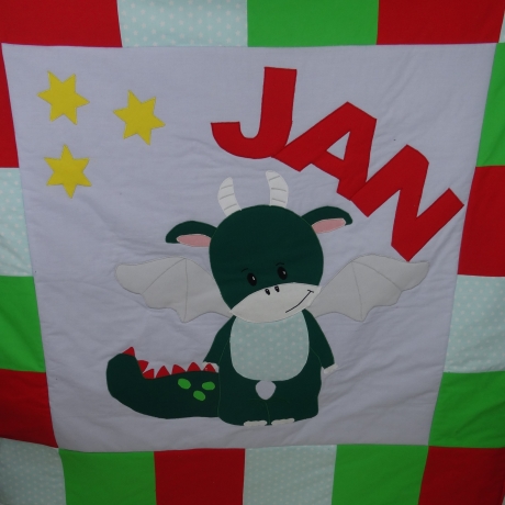 Krabbeldecke stehender Drache, Patchwork, Kuscheldecke