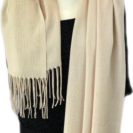 Leichter, glänzender Schal mit Fransen, beige, 180x72 cm, neu