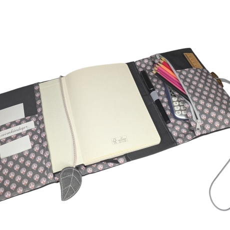 Organizer Canvas dunkelgrau - Kalenderhülle mit Federmäppchen