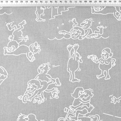 Baumwollstoff Grau Comic-Figuren Retro 100 x 160 cm
