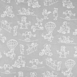 Baumwollstoff Grau Comic-Figuren Retro 100 x 160 cm