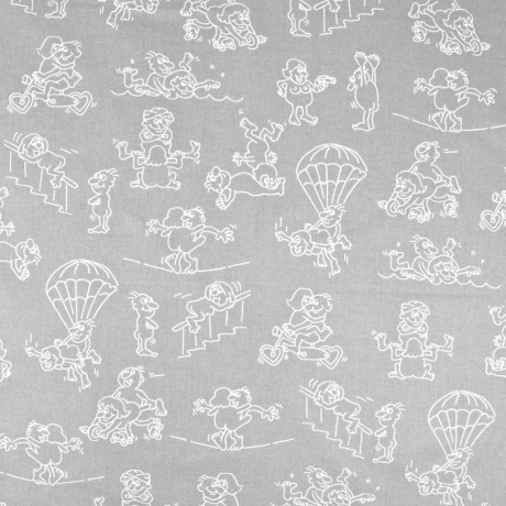 Baumwollstoff Grau Comic-Figuren Retro 100 x 160 cm