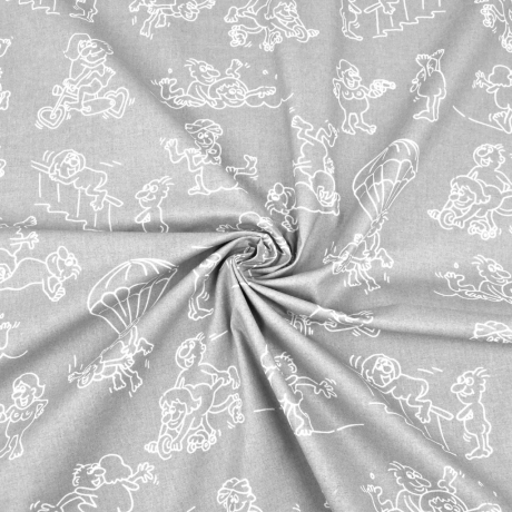 Baumwollstoff Grau Comic-Figuren Retro 100 x 160 cm