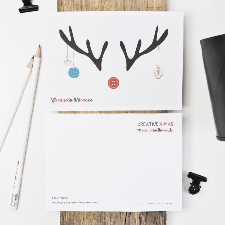 50 Postkarten mit modernem Weihnachtselch Design