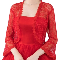Festliches Bolero-Spitzen-Seiden-Jäckchen, rot, 36-38, neu