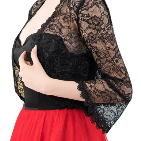 Festliches Bolero-Spitzen-Seiden-Jäckchen, schwarz, 36-38