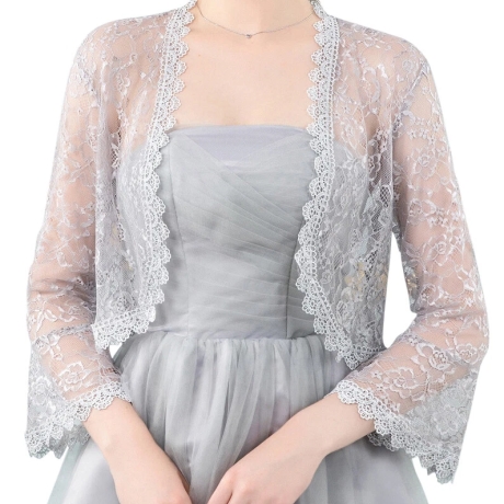 Festliches Bolero-Spitzen-Seiden-Jäckchen, , 36-38, grau
