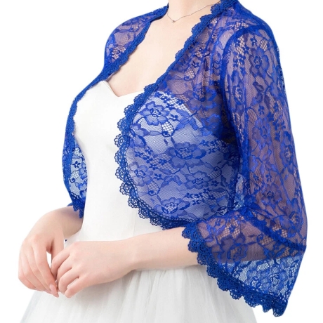 Festliches Bolero-Spitzen-Seiden-Jäckchen, , 36-38, blau, neu