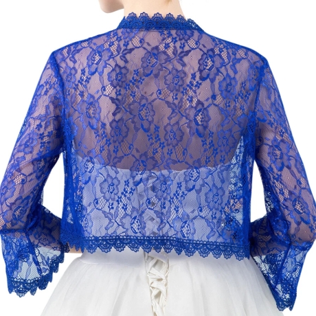 Festliches Bolero-Spitzen-Seiden-Jäckchen, , 36-38, blau, neu