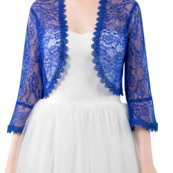 Festliches Bolero-Spitzen-Seiden-Jäckchen, , 36-38, blau, neu
