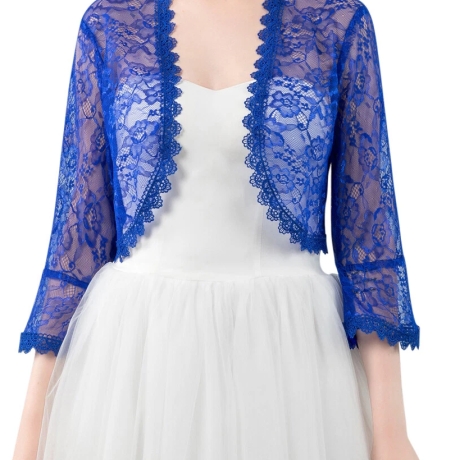 Festliches Bolero-Spitzen-Seiden-Jäckchen, , 36-38, blau, neu